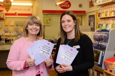 Picture Caption: Harriett Baldwin MP helps to promote banking services at Barnards Green Post Office with Jennifer Cain.